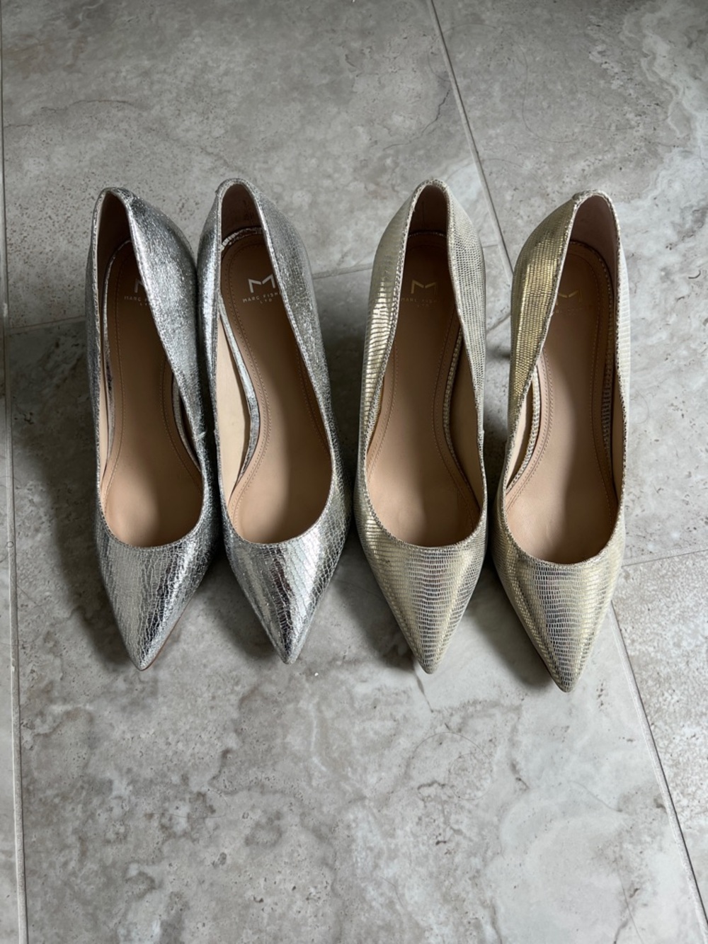 Marc Fisher Metallic Pointed-Toe Pumps in Silver and Gold